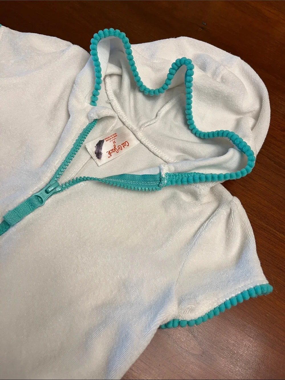 Cat & Jack White Hooded Zip-Up Swim Cover Up with Turquoise Trim